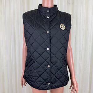 Ralph Lauren Quilted Vest Black RLL Crest Patch Diamond Quilt Womens L 84922T